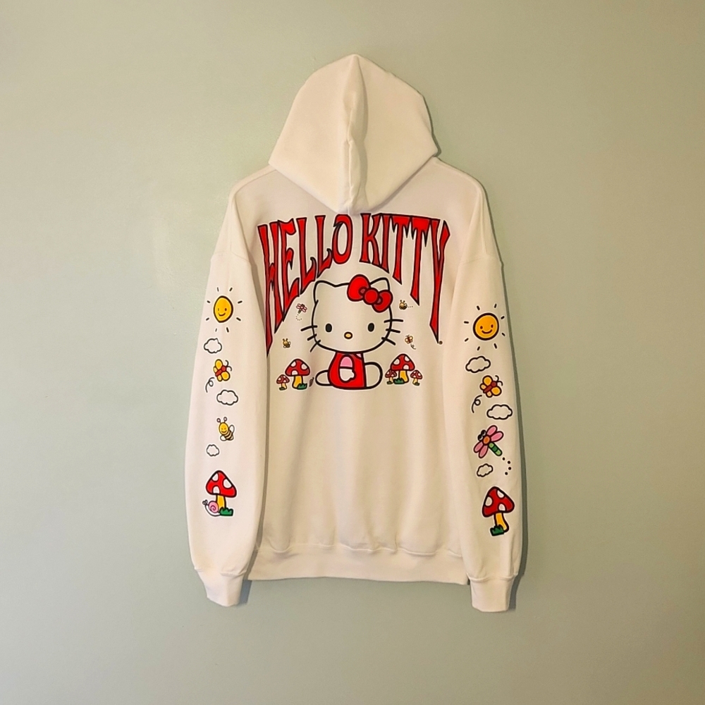Sanrio Hello Kitty Bugs and Mushroom Hooded Sweatshirt Hoody White Size Large
